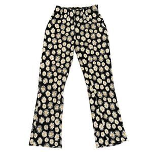 Free People Womens Daisy Print Black Knit Cropped Flare Pants 2 Boho Cottage